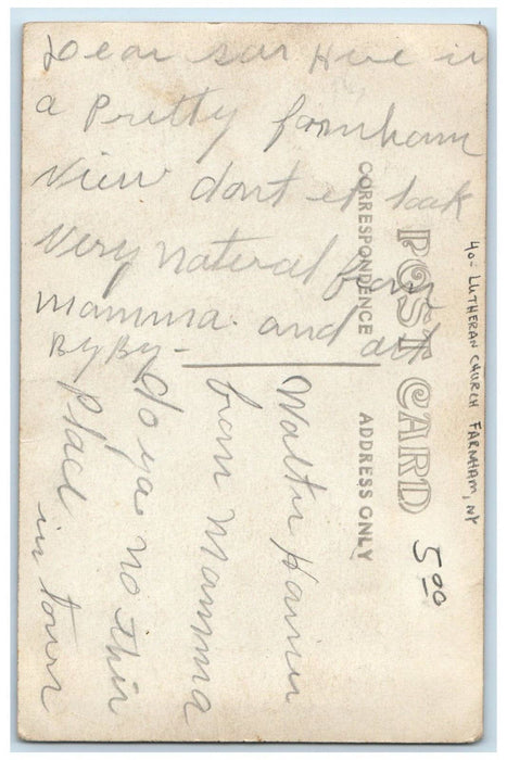 c1910's Lutheran Church Farnham New York NY RPPC Photo Posted Antique Postcard