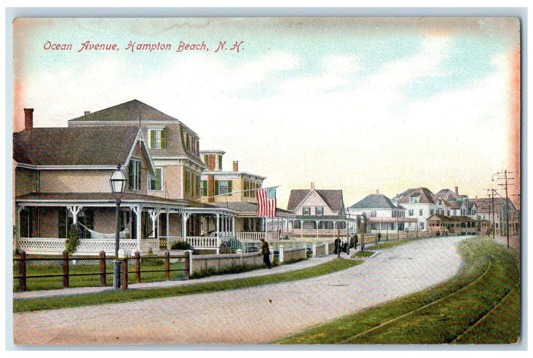 c1910 Houses Road Ocean Avenue Hampton Beach New Hampshire NH Postcard