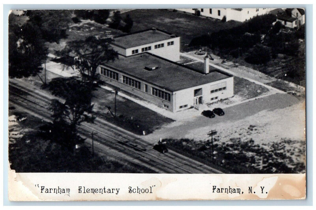 c1940's Farnham Elementary School Cars Farnham NY RPPC Photo Vintage Postcard