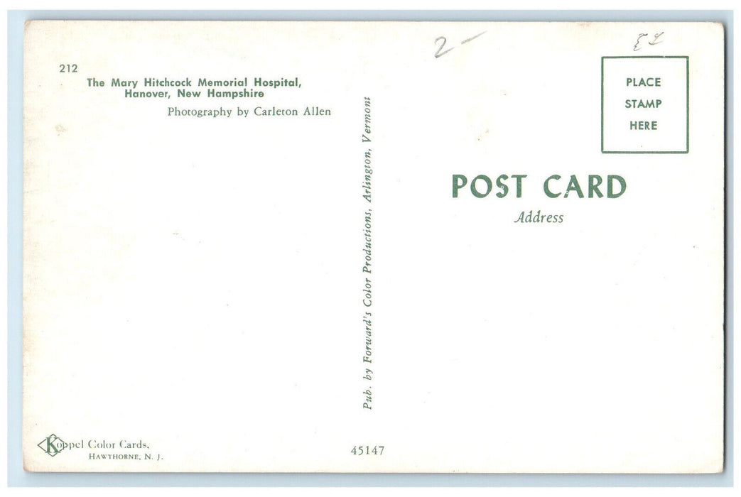 c1960's The Mary Hitchcock Memorial Hospital Hanover New Hampshire NH Postcard
