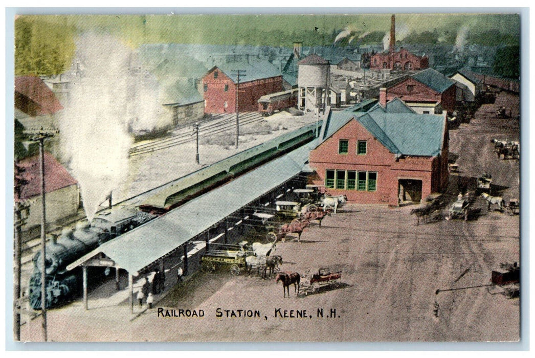 c1910 Train Railroad Station Keene New Hampshire NH Unposted Postcard