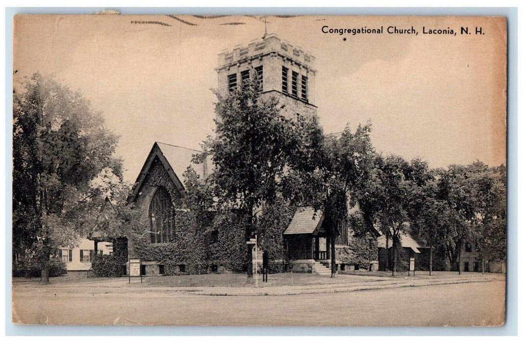 c1946 Congregational Church Chapel Street Laconia New Hampshire Vintage Postcard