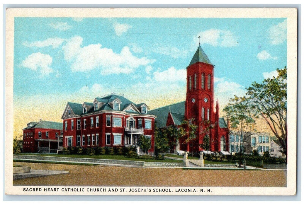 1960 Sacred Heart Catholic Church St Joseph School Laconia NH Vintage Postcard