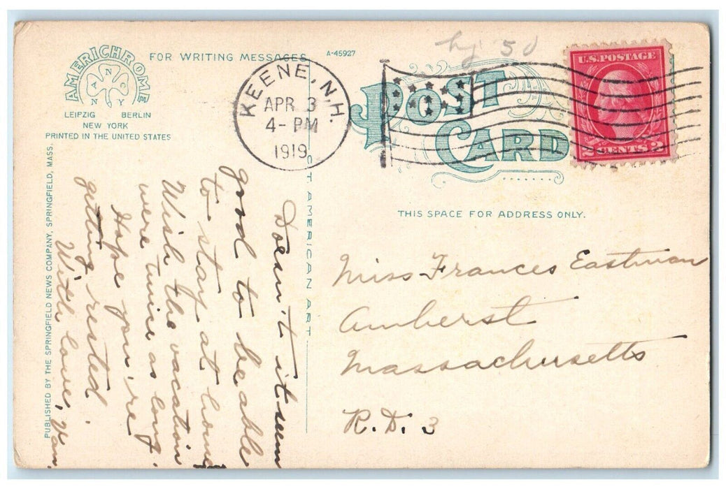 1919 Lower Main Street Keene New Hampshire Vintage Antique Americhrome Postcard