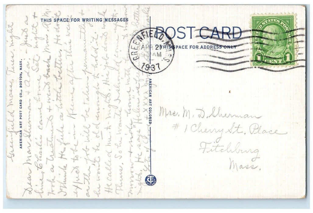 1937 Central Square Flag Pole Vintage Cars Keene New Hampshire Antique Postcard