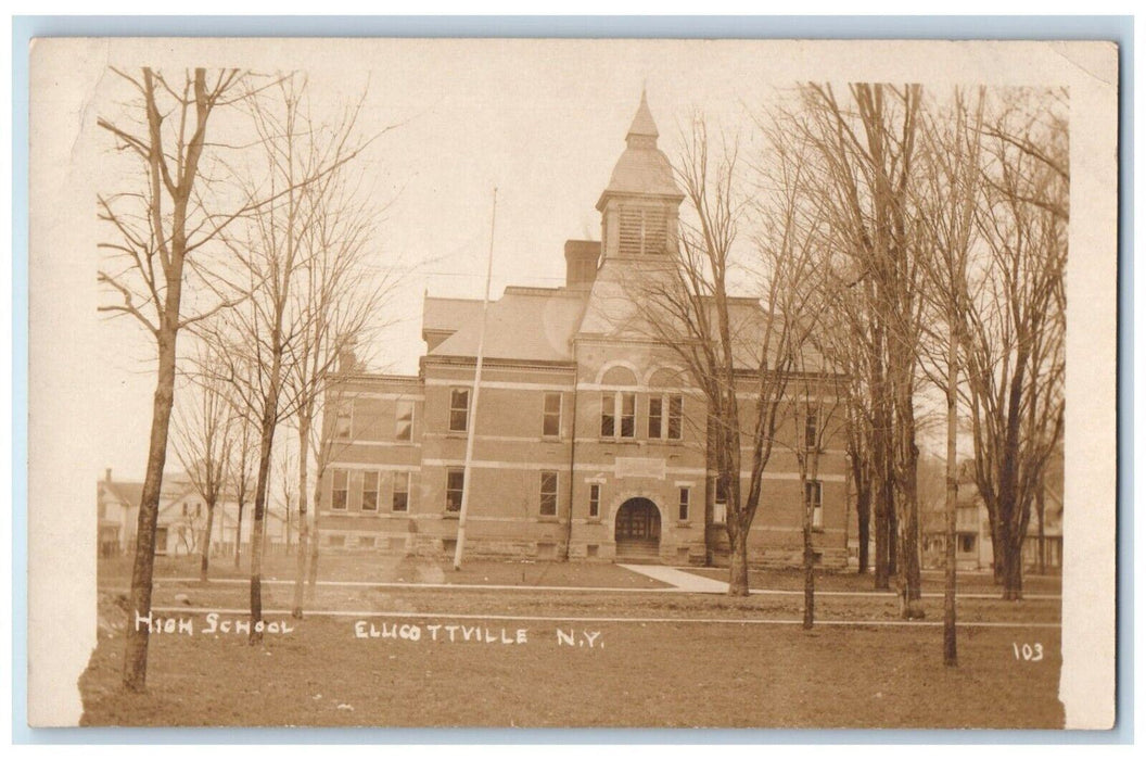1915 High School Building Ellicottville New York NY RPPC Photo Antique Postcard