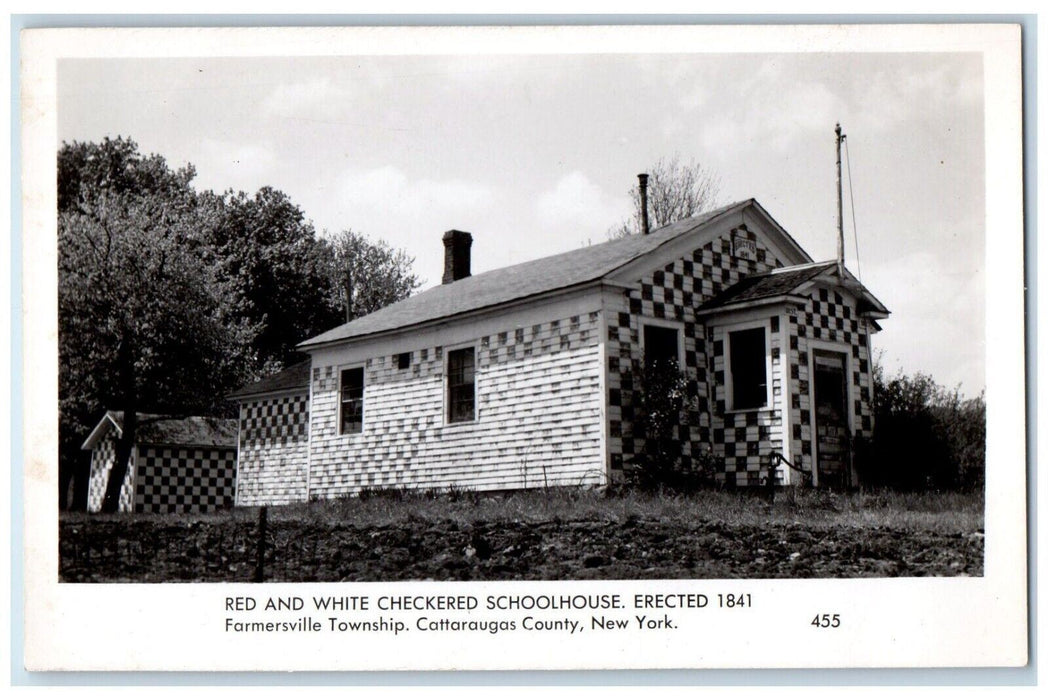 Red And White Checkered Schoolhouse Cattaraugus County NY RPPC Photo Postcard