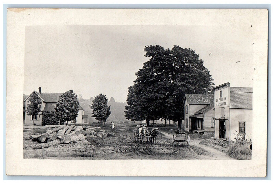 c1910's Blacksmith Horse Wagon Farmersville Station NY RPPC Photo Postcard