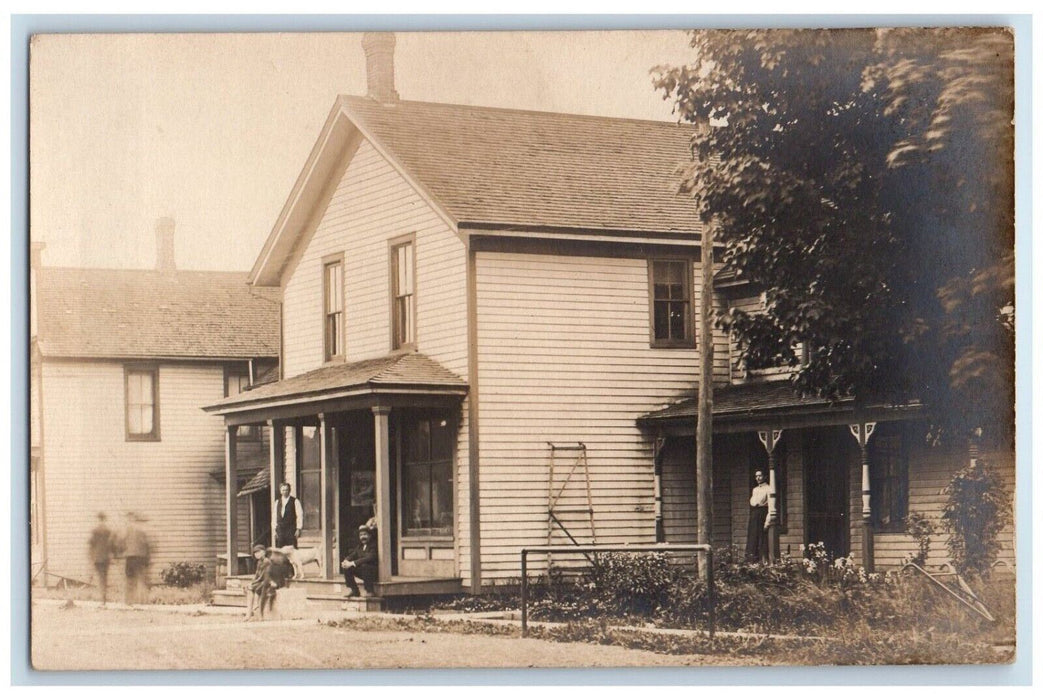 c1910's House Dog Scene Street Farmersville Station NY RPPC Photo Postcard