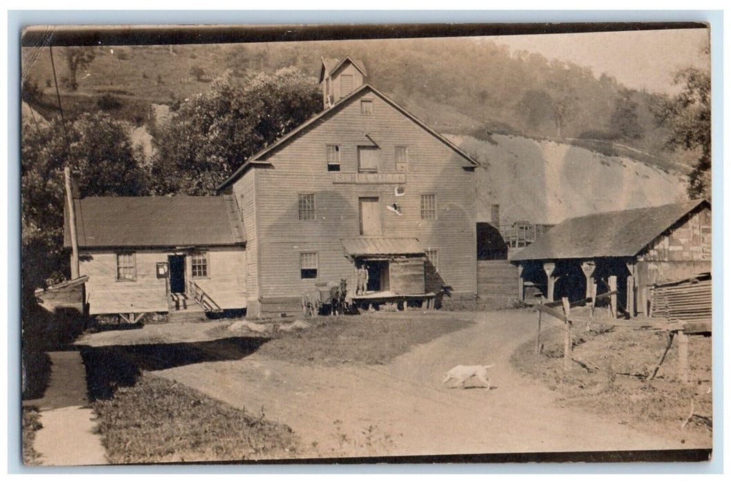 1911 Mill House Horse Dog Ischua New York NY RPPC Photo Posted Antique Postcard