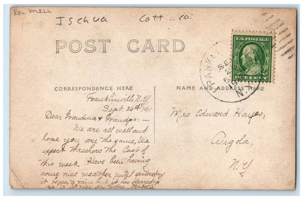 1911 Mill House Horse Dog Ischua New York NY RPPC Photo Posted Antique Postcard