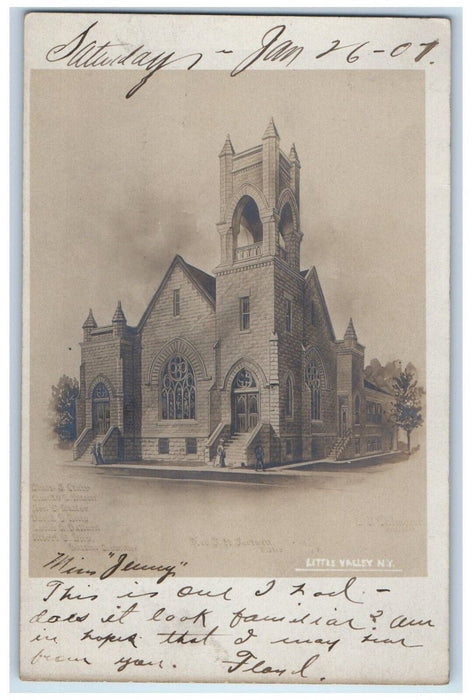 c1905 Church Concept Sketch Little Valley New York NY RPPC Photo Posted Postcard