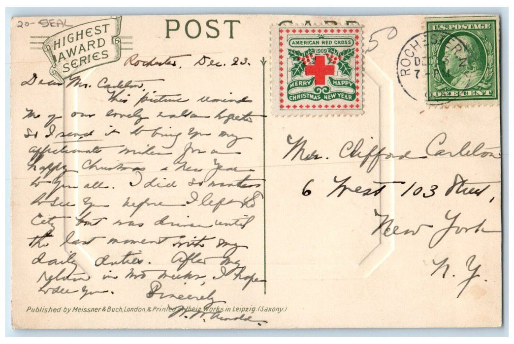 c1910's Christmas Grandma Wood Bridge River Seal Embossed Antique Postcard