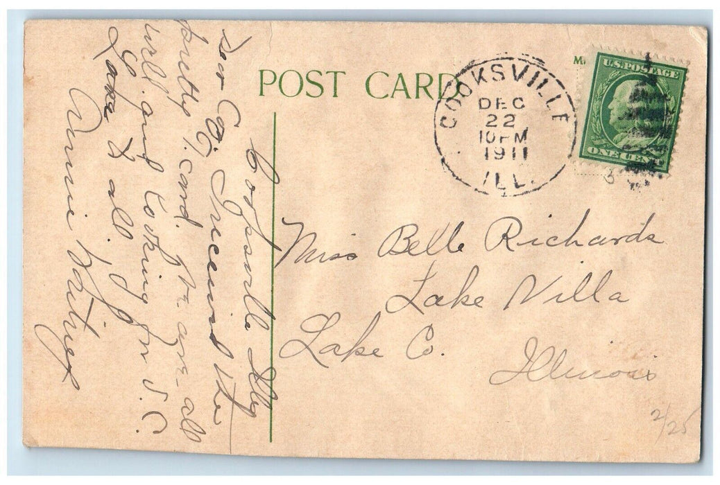 1911 Christmas Holly Books Feather Airbrushed Embossed Cooksville IL Postcard