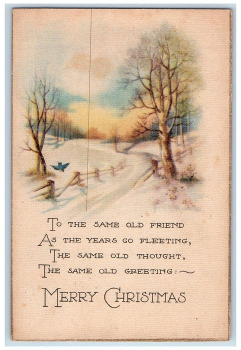 1921 Christmas Bird Trees Winter Snow Embossed Kenosha Wisconsin WI Postcard