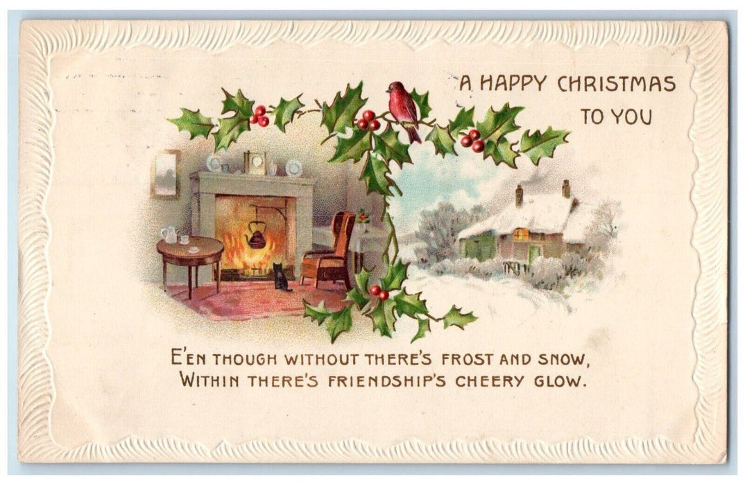 1910 Christmas Cat Cooking Winter Snow Embossed Chicago Illinois IL Postcard