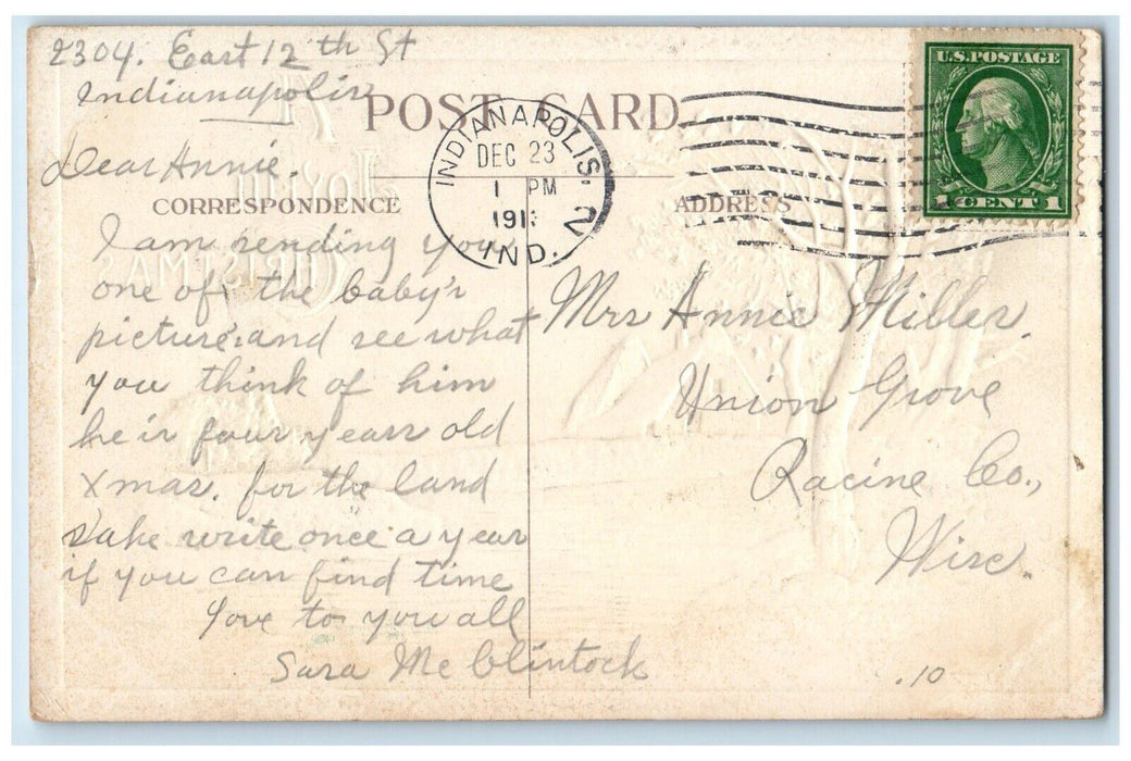 c1910's Christmas House River Trees Winter Snow Indianapolis IN Antique Postcard
