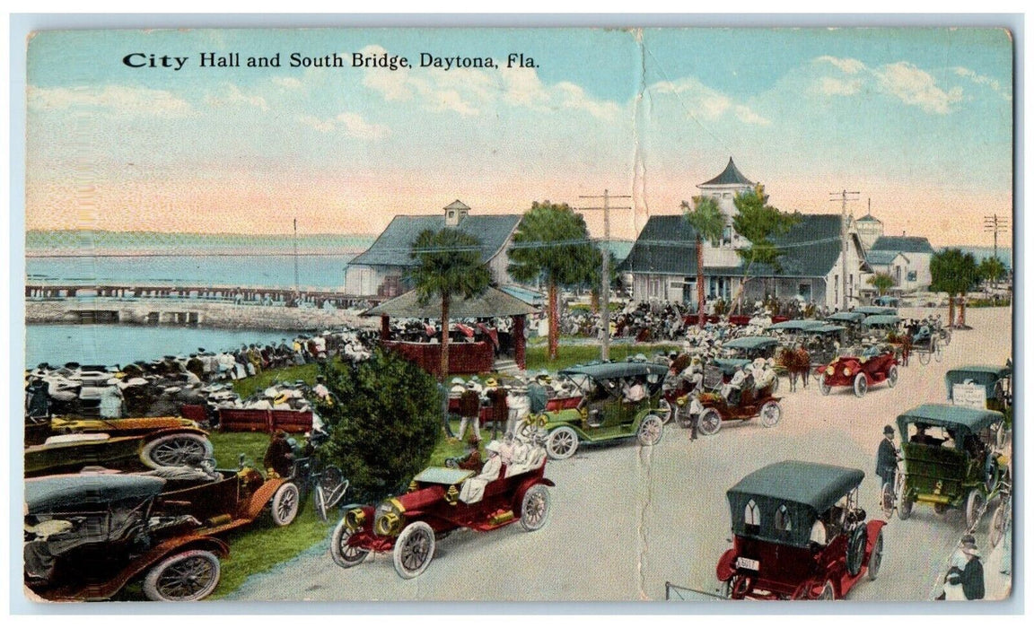 c1910's City Hall And South Bridge Cars Pavilion Daytona Florida FL Postcard