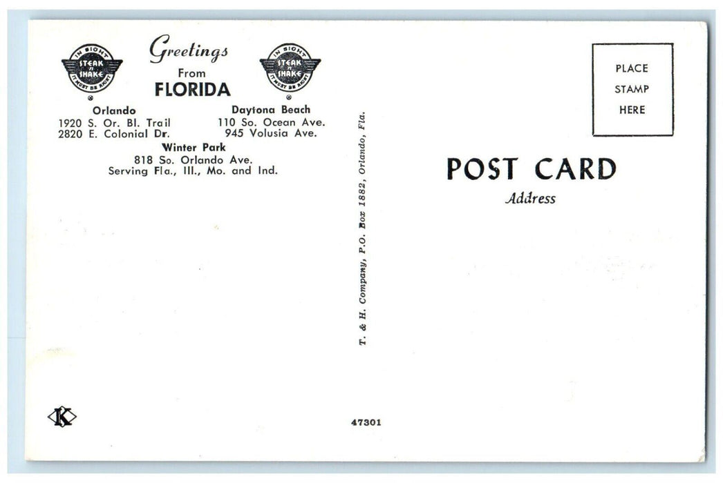 c1960's Steak And Shake Restaurant Cars Daytona Beach Florida FL Postcard