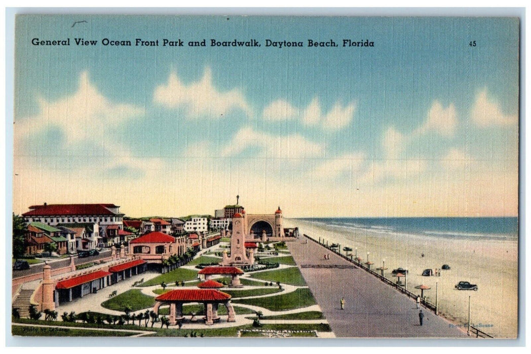 General View Ocean Front Park And Boardwalk Daytona Beach Florida FL Postcard