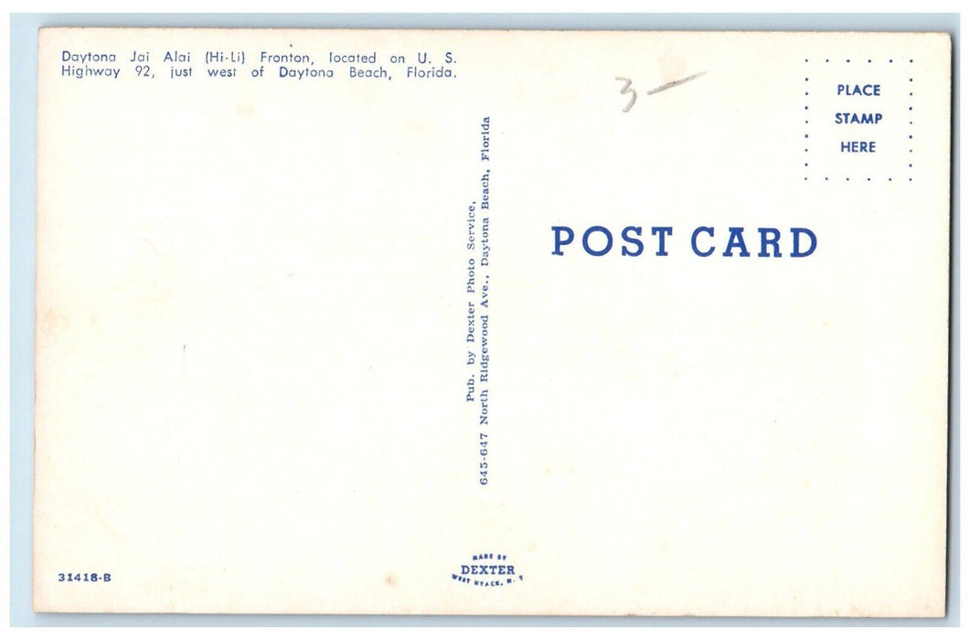 c1960's Daytona Jai Alai Hili Fronton View Daytona Beach Florida FL Postcard