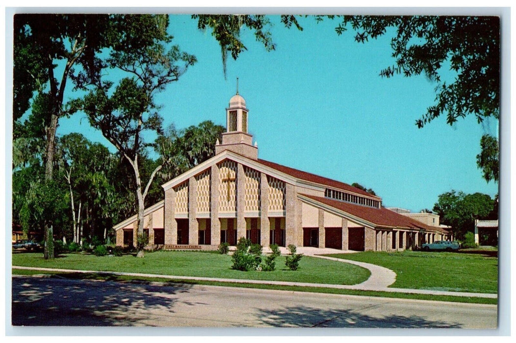 c1960's First Baptist Church Cars Street View Deland Florida FL Postcard