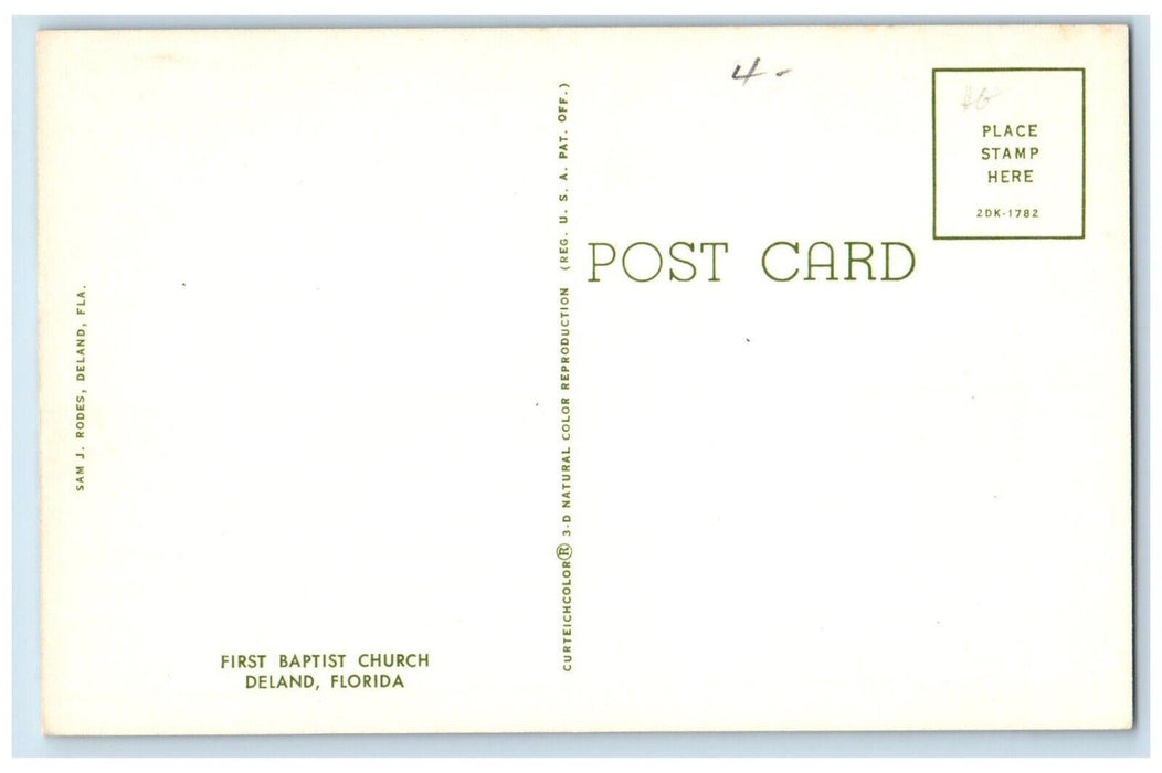 c1960's First Baptist Church Cars Street View Deland Florida FL Postcard