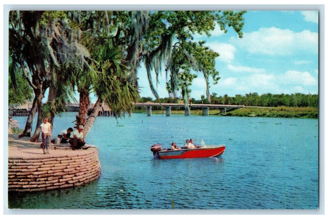 The New Whitehair Bridge From Wayside Park Boat De Land Florida FL Postcard