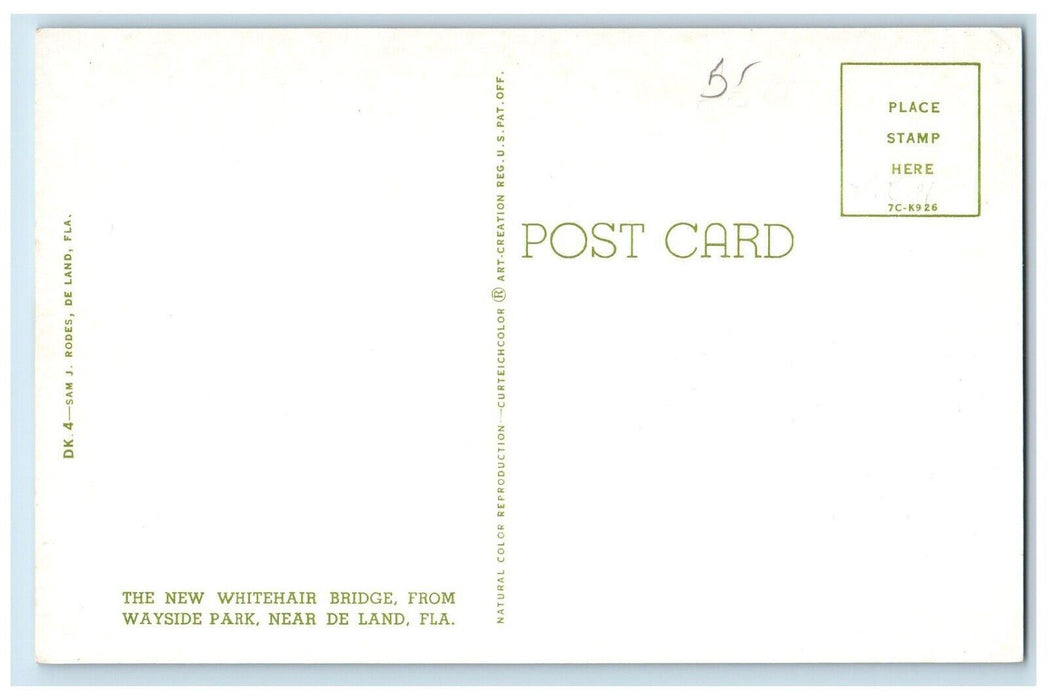 The New Whitehair Bridge From Wayside Park Boat De Land Florida FL Postcard