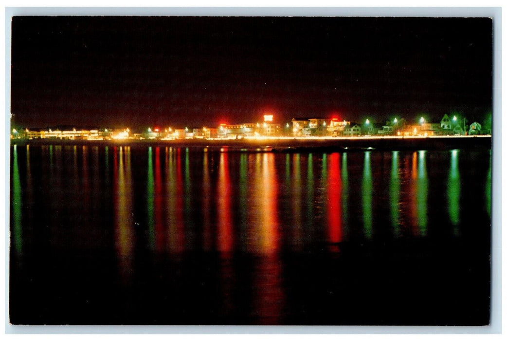 1964 Building Light Night View Hampton Beach New Hampshire NH Vintage Postcard