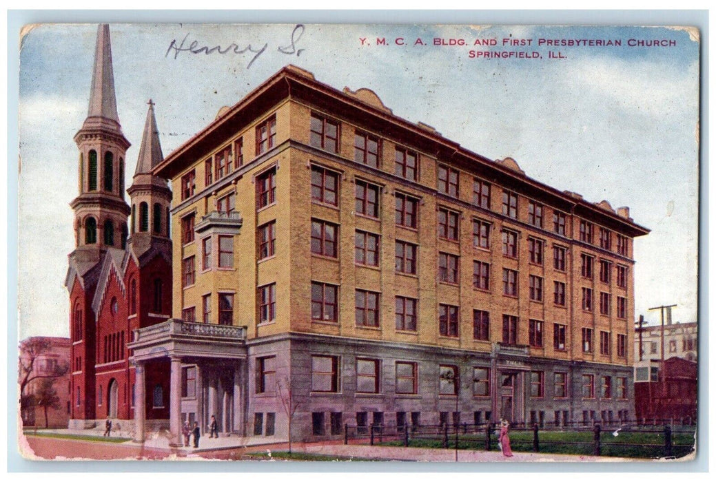 1911 YMCA Bldg First Presbyterian Church Springfield Illinois Vintage Postcard