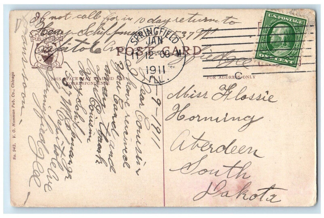 1911 YMCA Bldg First Presbyterian Church Springfield Illinois Vintage Postcard