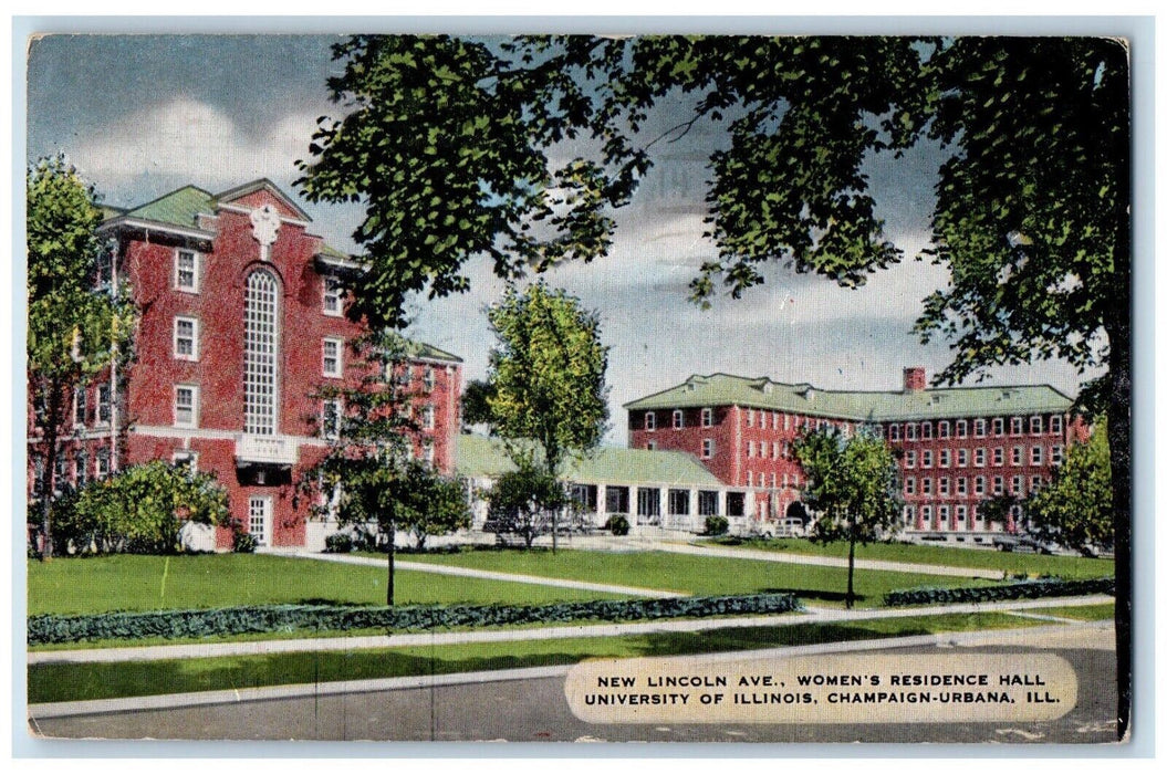1953 New Lincoln Ave Womens Residence Hall University Illinois Vintage Postcard