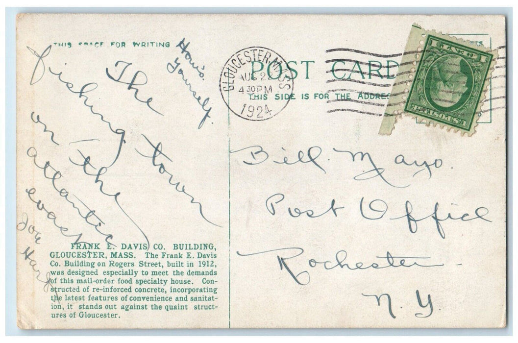 1924 Frank Davis Company Building Gloucester Massachusetts MA Vintage Postcard