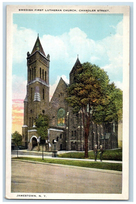 c1910 Swedish First Lutheran Church Chandler Street Jamestown New York Postcard