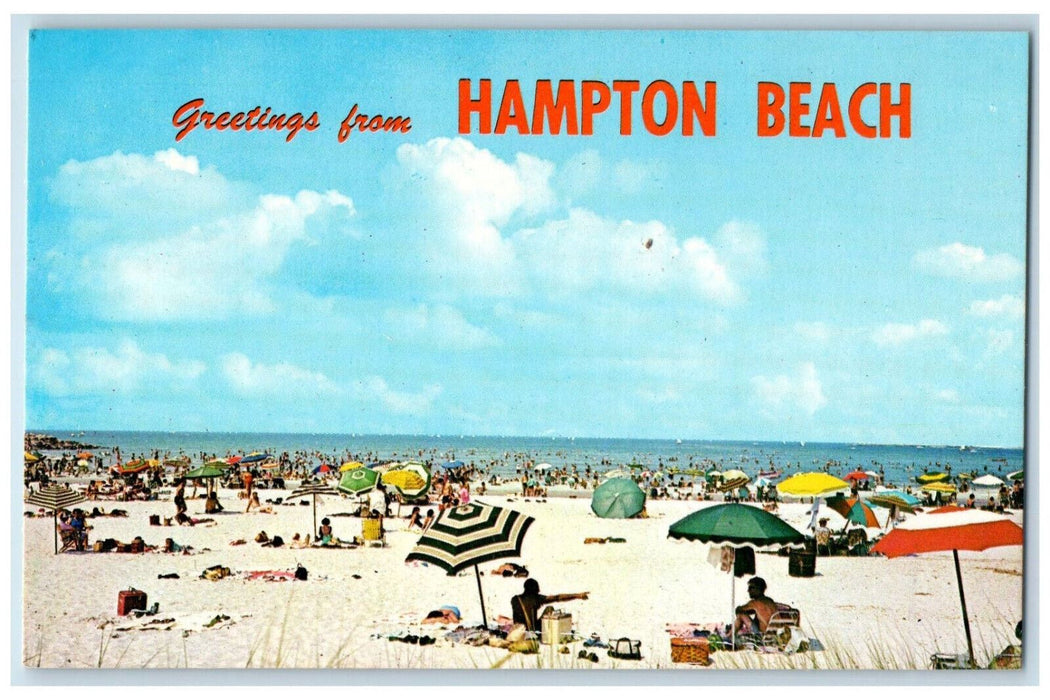 c1960's Umbrella Scene Greetings from Hampton Beach New Hampshire NH Postcard