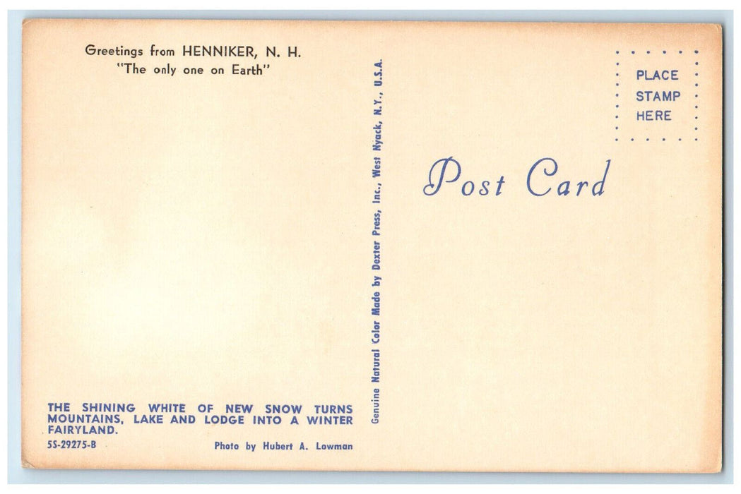 c1950's Snow Lake Lodge Winter Fairy Land Greetings From Henniker NH Postcard