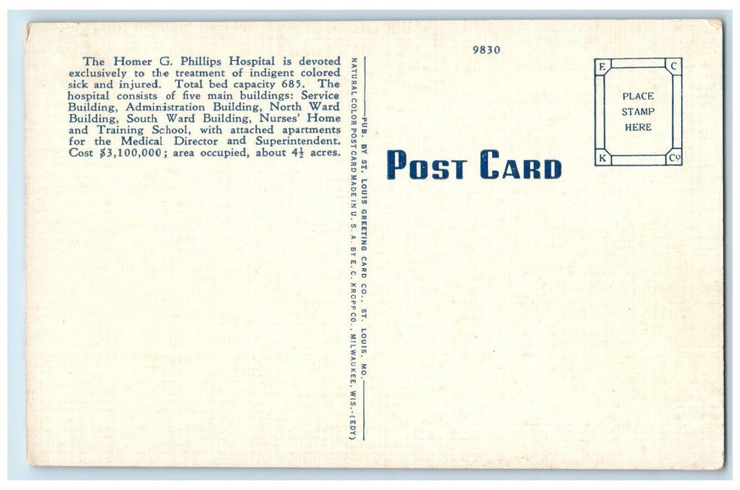c1940 Homer Phillips Hospital For Colored St Louis Missouri MO Vintage Postcard