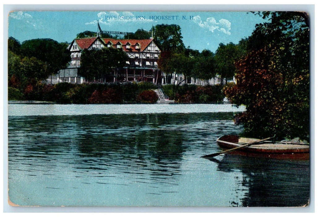 1910 Boat Canoe Riverside Inn Hooksett New Hampshire NH Antique Posted Postcard
