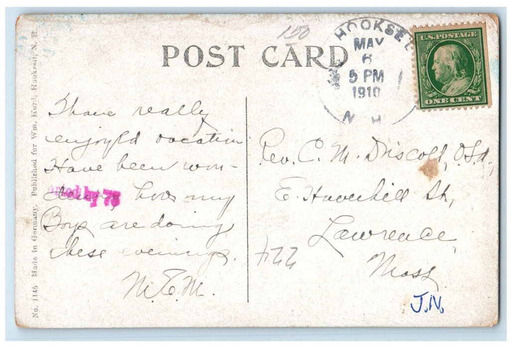 1910 Boat Canoe Riverside Inn Hooksett New Hampshire NH Antique Posted Postcard