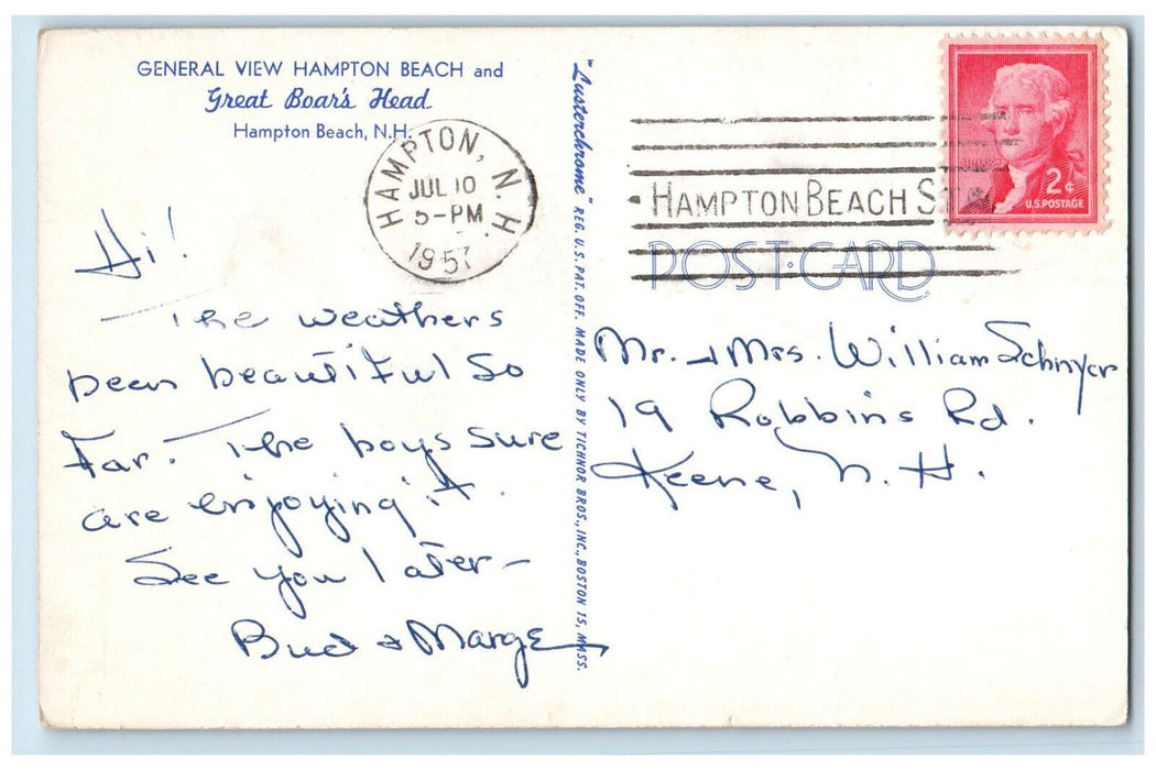 1957 General View Hampton Beach and Great Boars Head New Hampshire NH Postcard