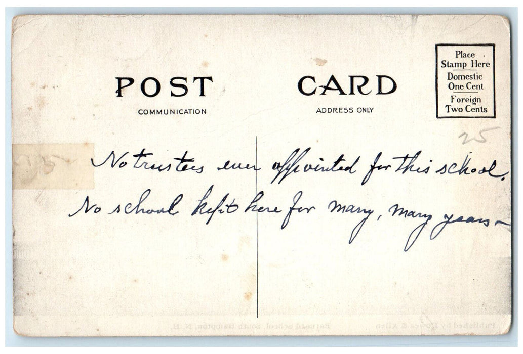 c1910 Barnard School South Hampton New Hampshire NH Howes & Allen Postcard
