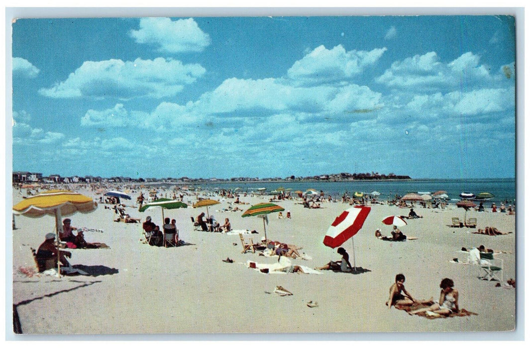 1964 Umbrella Scene at Spacious Beach Hampton Beach New Hampshire NH Postcard
