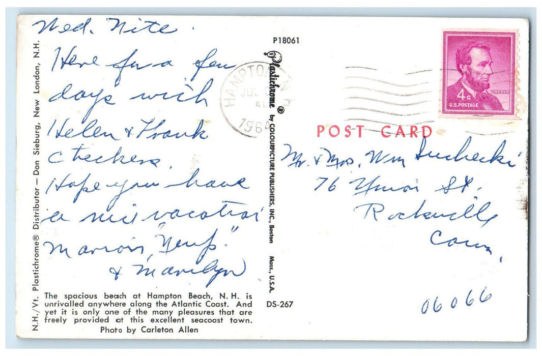 1964 Umbrella Scene at Spacious Beach Hampton Beach New Hampshire NH Postcard