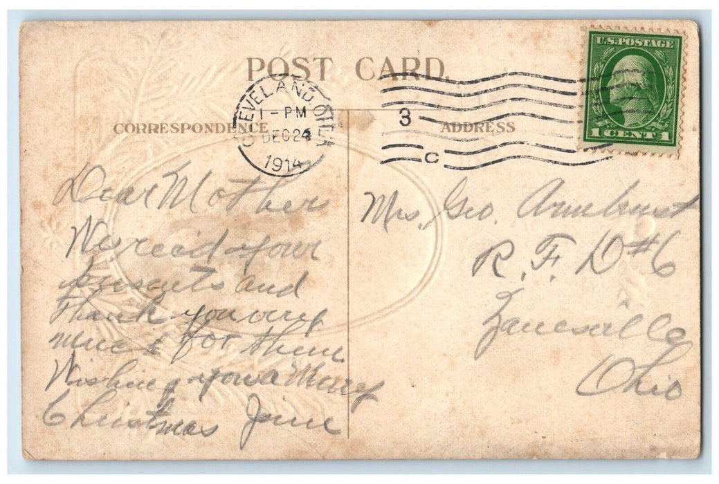 1914 Christmas Holly Baby Jesus And Mary Religious Embossed Antique Postcard