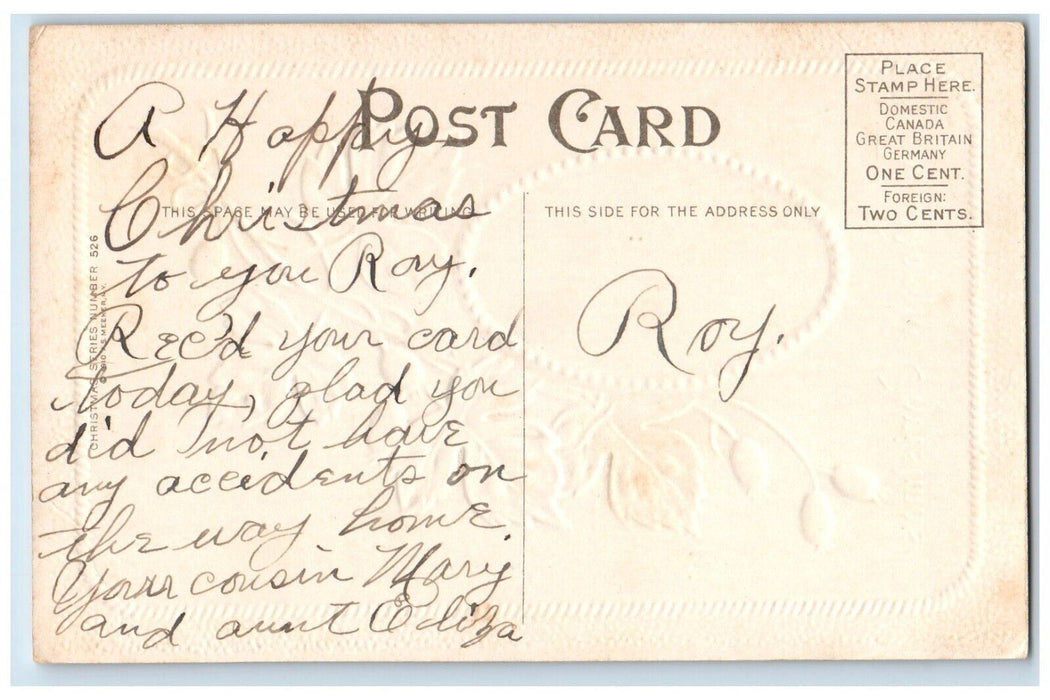 c1910's Christmas Ivy Winter Snow House River Embossed Posted Antique Postcard