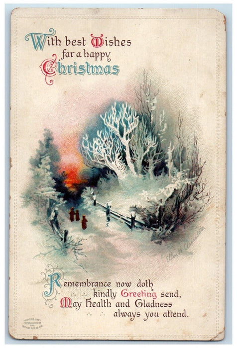 1914 Christmas Greetings Winter Snow Ellen Clapsaddle Artist Signed Postcard