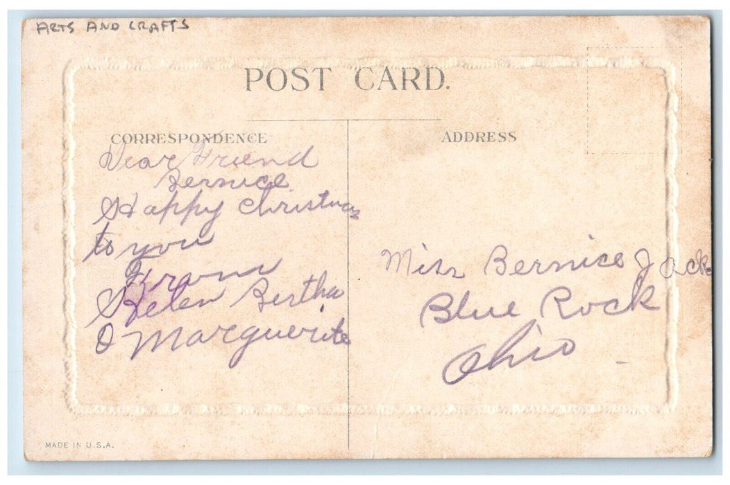 c1910's Christmas Arts And Crafts Winter Snow Pine Trees House Embossed Postcard