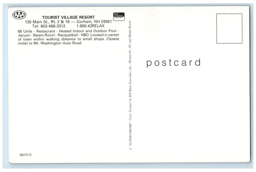 c1950's Tourist Village Resort Office Rooms Gorham New Hampshire NH Postcard