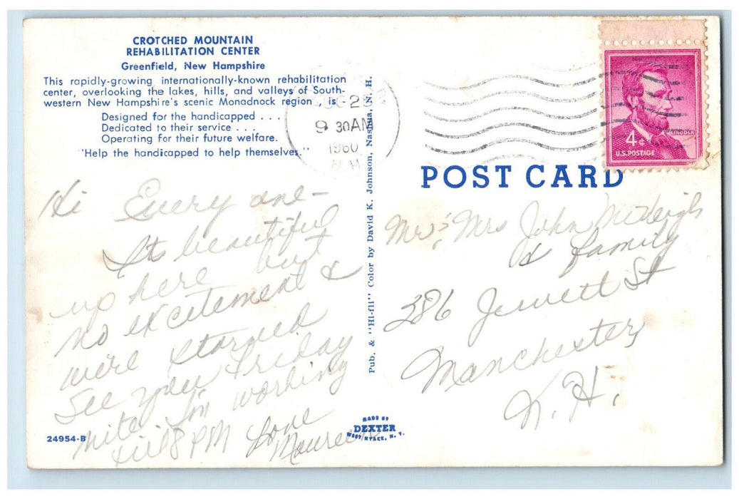 1960 Building Crotched Mountain Rehabilitation Center New Hampshire NH Postcard